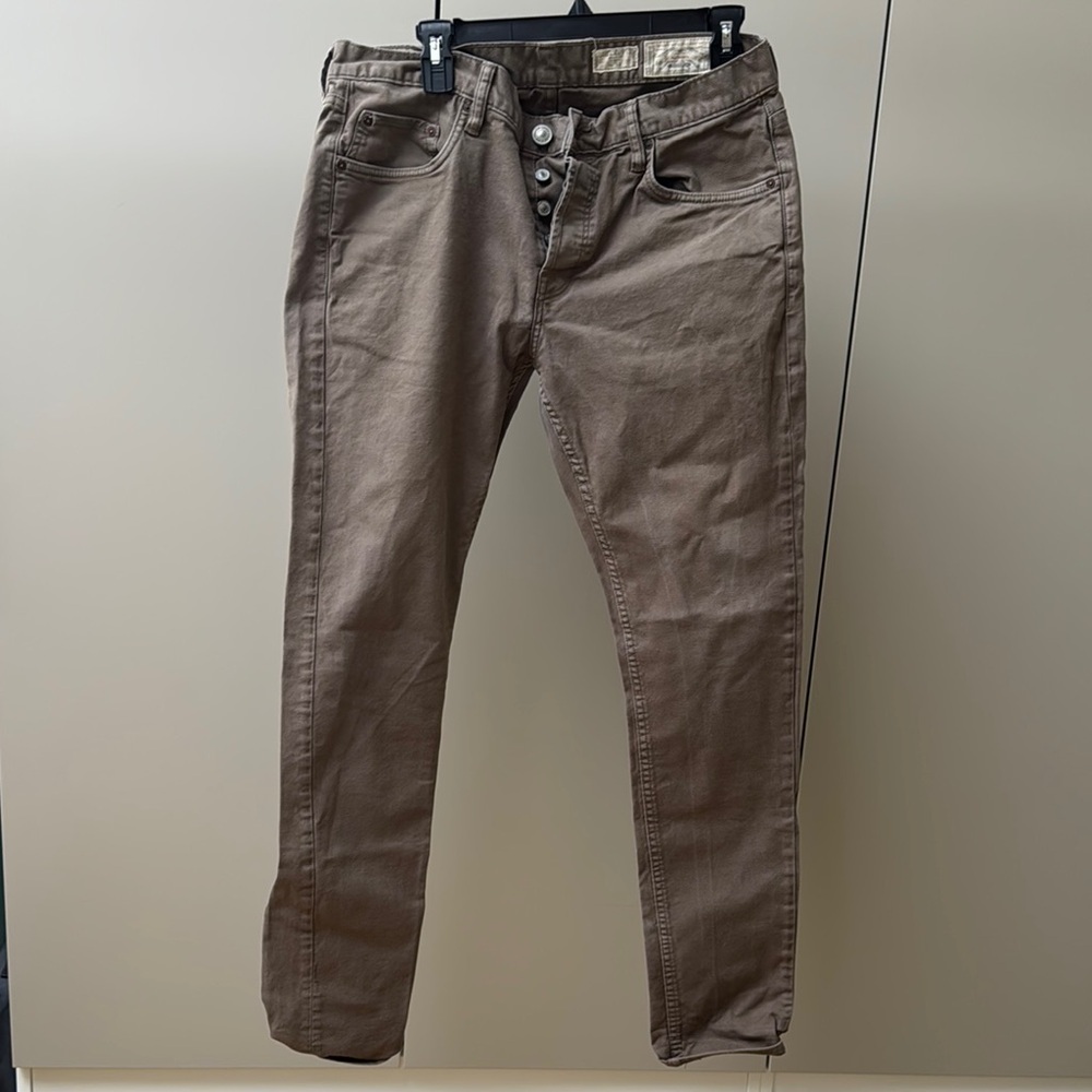 All Saints Cigarette Brown Slim Fit Jeans with Classic Denim Texture